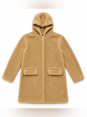 Madden NYC Women’s Medium Tan Teddy Sherpa Hooded Long Coat Jacket NWT